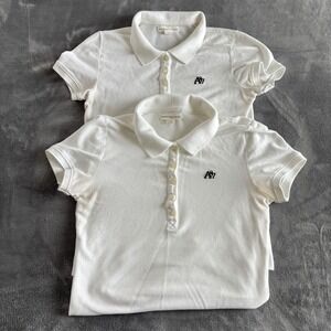Aeropostale Girls White Polo Shirt Medium A87 Logo Short Sleeve Cotton Lot of 2‎